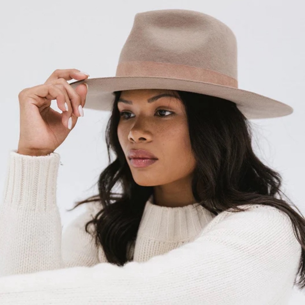 EUC Gigi Pip 100% Australian Wool “Miller” Fedora wide brim hat, Brown, S/M